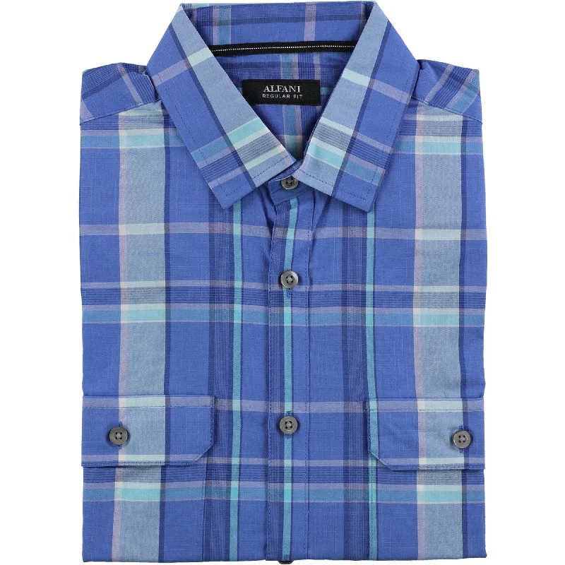 Men's Stretch - Fabric Casual Shirts in Navy Blue for a Comfortable and Flexible FitAlfani Mens SS Plaid Button Up Shirt, Blue, Small Men's Stretch - Fabric Casual Shirts in Navy Blue for a Comfortable and Flexible FitAlfani Mens SS Plaid Button Up Shirt, Blue, Small