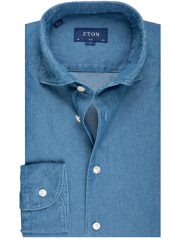 Men's Sustainable Recycled Material Casual Shirts for Eco - Conscious ConsumersSlim Fit Denim Shirt Medium Blue Men's Sustainable Recycled Material Casual Shirts for Eco - Conscious ConsumersSlim Fit Denim Shirt Medium Blue