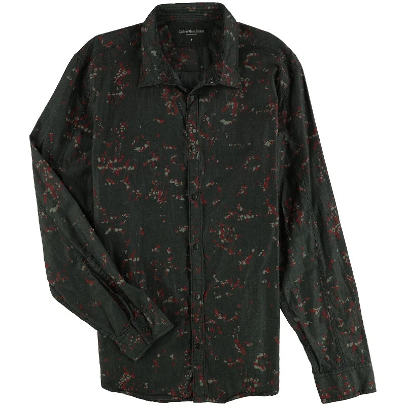 Men's Sustainable Recycled Material Casual Shirts for Eco - Conscious ConsumersCalvin Klein Mens Splatter Button Up Shirt, Grey, Large Men's Sustainable Recycled Material Casual Shirts for Eco - Conscious ConsumersCalvin Klein Mens Splatter Button Up Shirt, Grey, Large