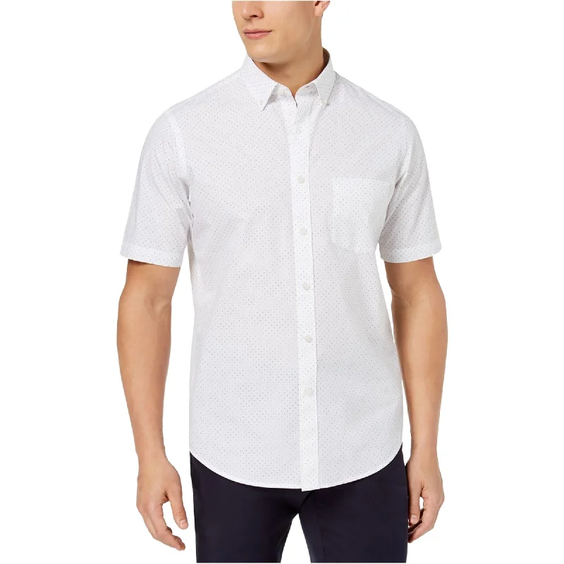 Men's Wrinkle - Resistant Polyester Blend Casual Shirts for Easy Travel and MaintenanceClub Room Mens Dot-Print Button Up Shirt, White, Large Men's Wrinkle - Resistant Polyester Blend Casual Shirts for Easy Travel and MaintenanceClub Room Mens Dot-Print Button Up Shirt, White, Large