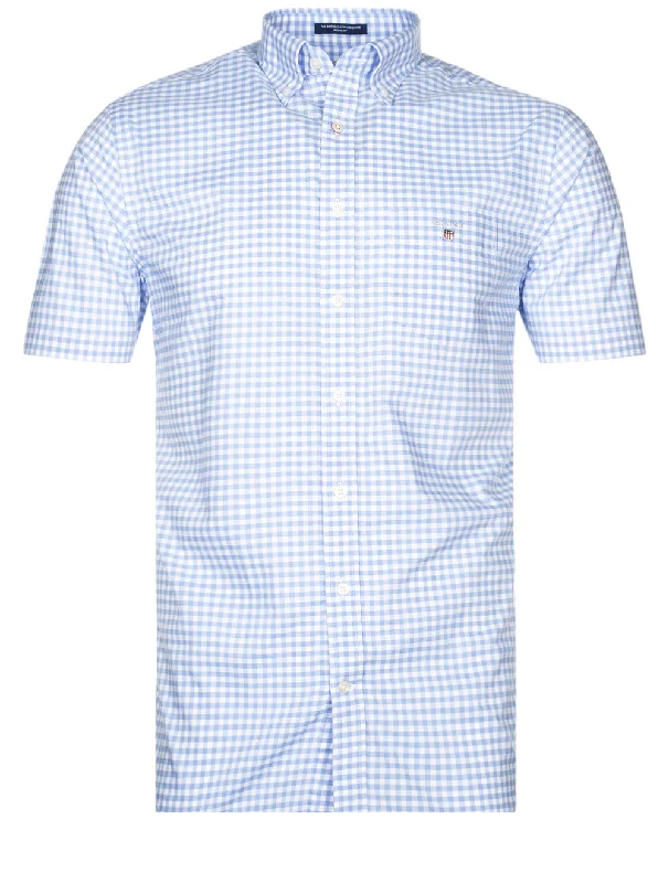 Men's Embroidered Detail Casual Shirts in Beige for a Touch of EleganceRegular Broadcloth Gingham Short Sleeve Buttondown Capri Blue Men's Embroidered Detail Casual Shirts in Beige for a Touch of EleganceRegular Broadcloth Gingham Short Sleeve Buttondown Capri Blue