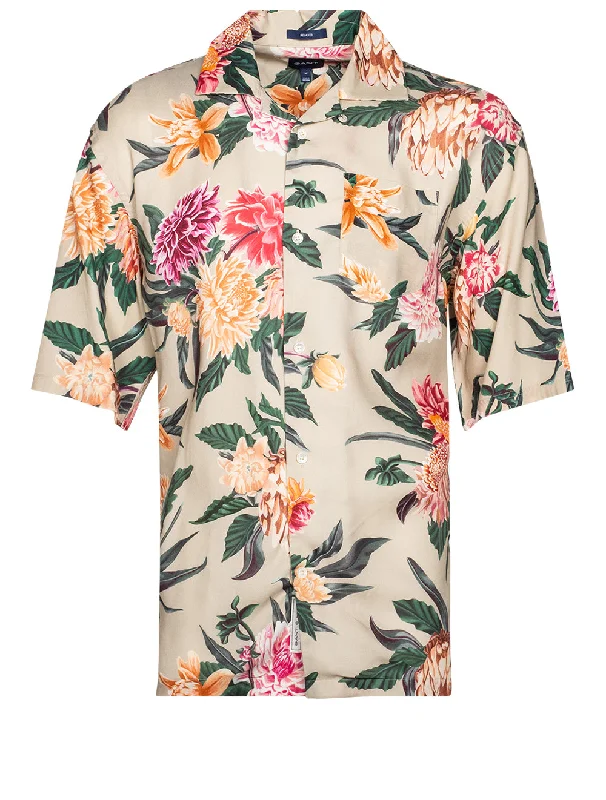 Men's Moisture - Wicking Performance Fabric Casual Shirts for Outdoor ActivitiesRelaxed Fit Dahlia Print Shirt Taupe Men's Moisture - Wicking Performance Fabric Casual Shirts for Outdoor ActivitiesRelaxed Fit Dahlia Print Shirt Taupe
