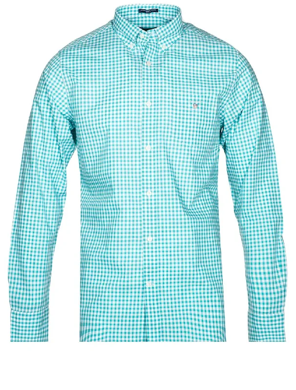 Men's Sustainable Recycled Material Casual Shirts for Eco - Conscious ConsumersRegular Fit Gingham Broadcloth Shirt Aqua Green Men's Sustainable Recycled Material Casual Shirts for Eco - Conscious ConsumersRegular Fit Gingham Broadcloth Shirt Aqua Green