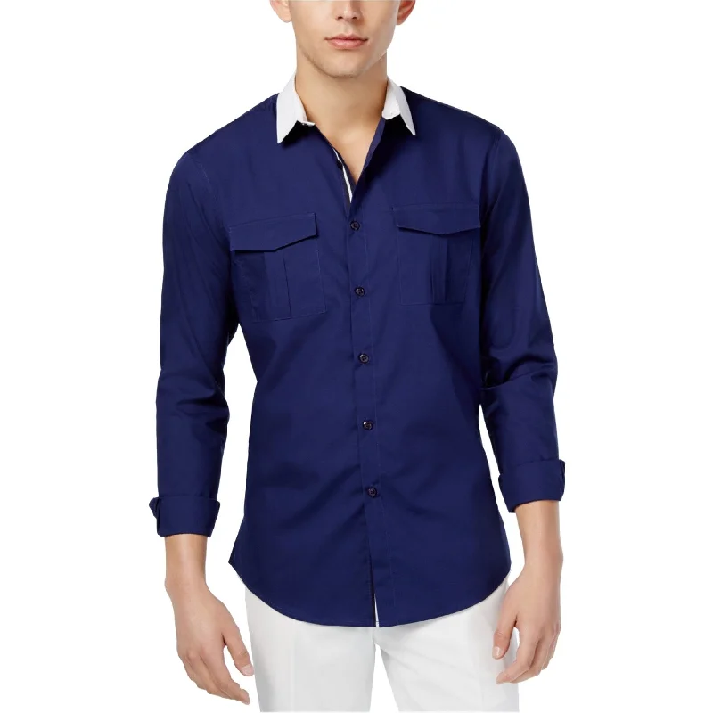 Men's Stretch - Fabric Casual Shirts in Navy Blue for a Comfortable and Flexible FitI-N-C Mens Contrast Button Up Shirt, Blue, Medium Men's Stretch - Fabric Casual Shirts in Navy Blue for a Comfortable and Flexible FitI-N-C Mens Contrast Button Up Shirt, Blue, Medium