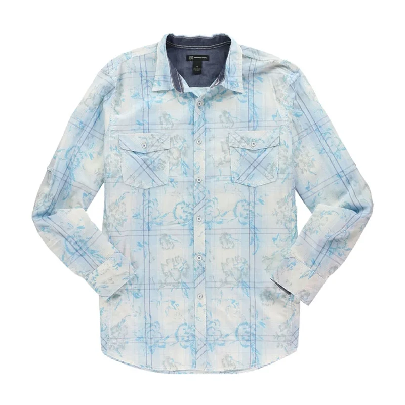 Men's Shearling - Lined Collar Casual Shirts in Brown for a Rustic and Warm AppealI-N-C Mens Graphic Gridlined Button Up Shirt, Blue, Large Men's Shearling - Lined Collar Casual Shirts in Brown for a Rustic and Warm AppealI-N-C Mens Graphic Gridlined Button Up Shirt, Blue, Large