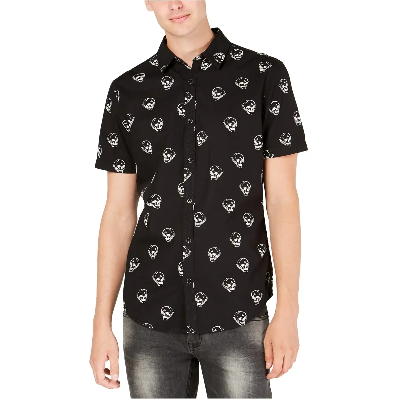 Men's Sustainable Recycled Material Casual Shirts for Eco - Conscious ConsumersI-N-C Mens Skull Button Up Shirt, Black, X-Small Men's Sustainable Recycled Material Casual Shirts for Eco - Conscious ConsumersI-N-C Mens Skull Button Up Shirt, Black, X-Small