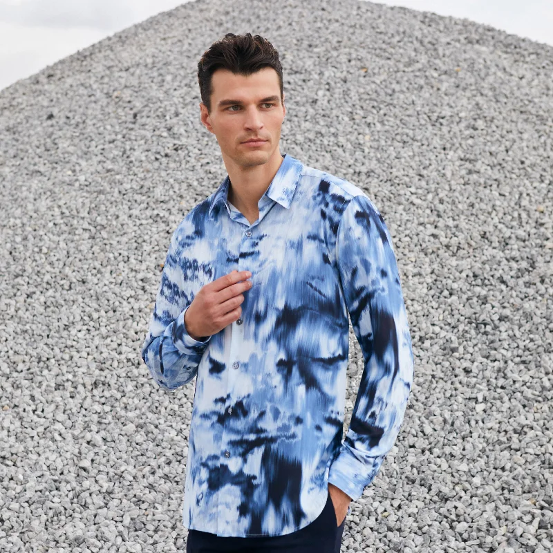 Men's Stretch - Fabric Casual Shirts in Navy Blue for a Comfortable and Flexible FitJulian EcoVero Airbrush Shirt Men's Stretch - Fabric Casual Shirts in Navy Blue for a Comfortable and Flexible FitJulian EcoVero Airbrush Shirt
