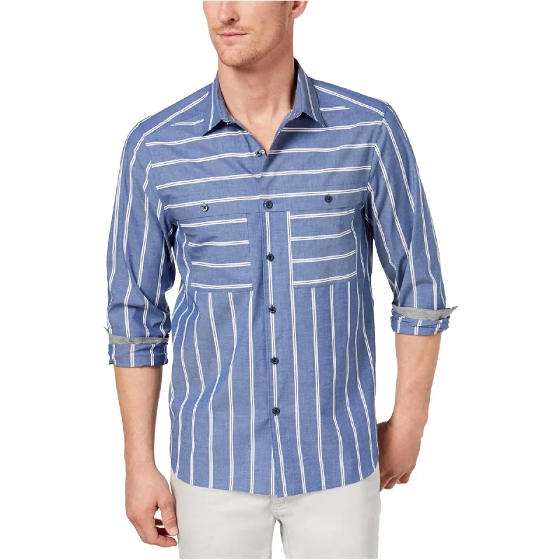 Men's Moisture - Wicking Performance Fabric Casual Shirts for Outdoor ActivitiesKenneth Cole Mens Wide Stripe Button Up Shirt, Blue, Small Men's Moisture - Wicking Performance Fabric Casual Shirts for Outdoor ActivitiesKenneth Cole Mens Wide Stripe Button Up Shirt, Blue, Small