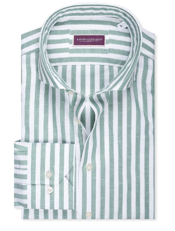 Men's Wrinkle - Resistant Polyester Blend Casual Shirts for Easy Travel and MaintenanceLinen Mix Barstripe Shirt Green Men's Wrinkle - Resistant Polyester Blend Casual Shirts for Easy Travel and MaintenanceLinen Mix Barstripe Shirt Green