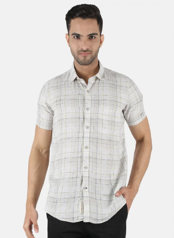 Men's Short - Sleeve Linen Casual Shirts in Light Khaki for a Breathable Summer OptionMen Beige Check Shirt Men's Short - Sleeve Linen Casual Shirts in Light Khaki for a Breathable Summer OptionMen Beige Check Shirt