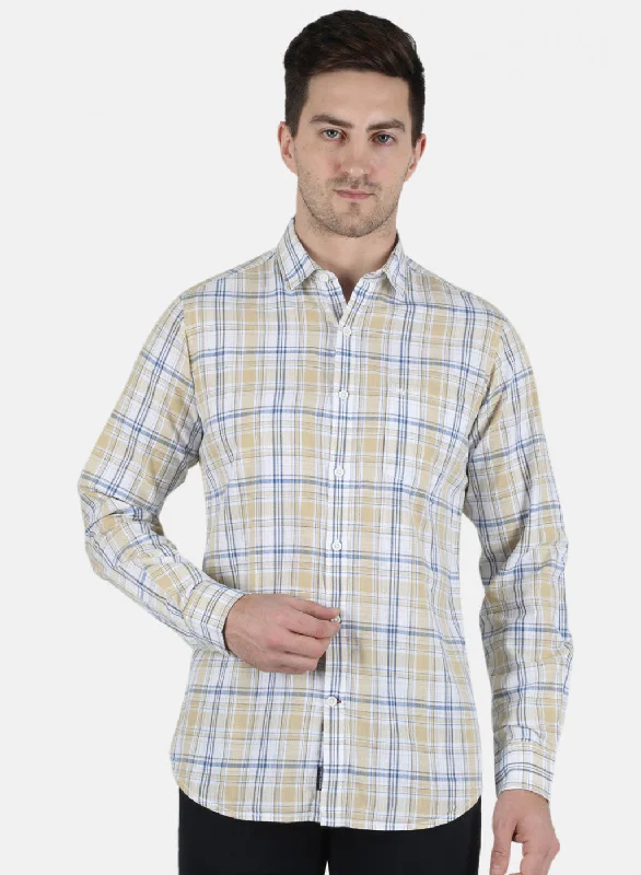 Men's Shearling - Lined Collar Casual Shirts in Brown for a Rustic and Warm AppealMen Beige Check Shirt Men's Shearling - Lined Collar Casual Shirts in Brown for a Rustic and Warm AppealMen Beige Check Shirt