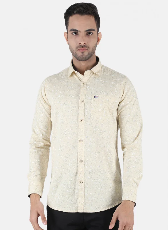 Men's Embroidered Detail Casual Shirts in Beige for a Touch of EleganceMen Beige Printed Shirt Men's Embroidered Detail Casual Shirts in Beige for a Touch of EleganceMen Beige Printed Shirt