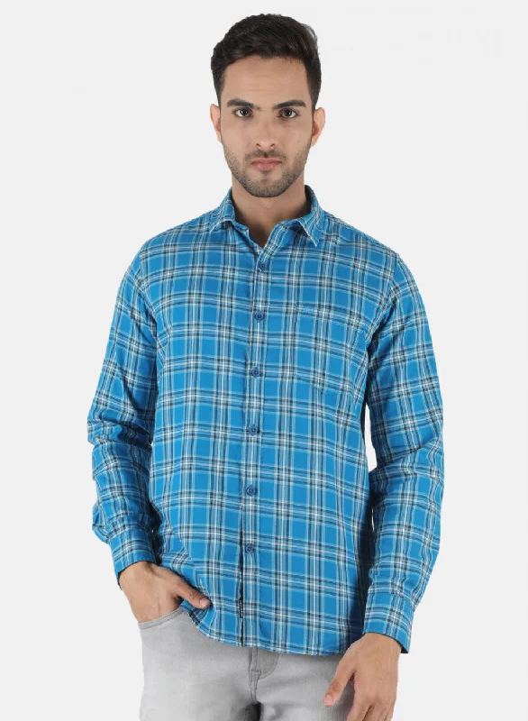 Men's Stretch - Fabric Casual Shirts in Navy Blue for a Comfortable and Flexible FitMen Blue Check Shirt Men's Stretch - Fabric Casual Shirts in Navy Blue for a Comfortable and Flexible FitMen Blue Check Shirt