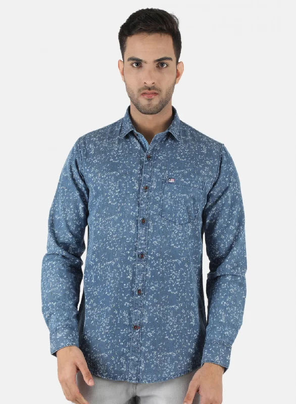 Men's Two - Tone Contrast Panel Casual Shirts in White and Navy for a Stylish and Eye - Catching DesignMen Blue Printed Shirt Men's Two - Tone Contrast Panel Casual Shirts in White and Navy for a Stylish and Eye - Catching DesignMen Blue Printed Shirt