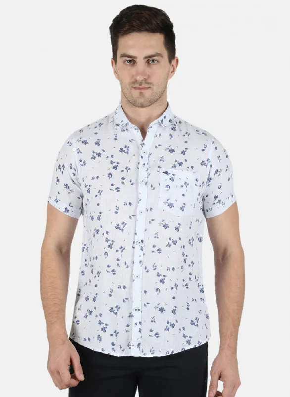 Men's Two - Tone Contrast Panel Casual Shirts in White and Navy for a Stylish and Eye - Catching DesignMen Blue Printed Shirt Men's Two - Tone Contrast Panel Casual Shirts in White and Navy for a Stylish and Eye - Catching DesignMen Blue Printed Shirt