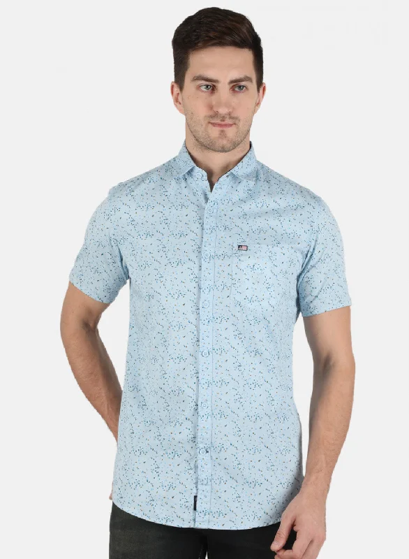 Men's Wrinkle - Resistant Polyester Blend Casual Shirts for Easy Travel and MaintenanceMen Blue Printed Shirt Men's Wrinkle - Resistant Polyester Blend Casual Shirts for Easy Travel and MaintenanceMen Blue Printed Shirt