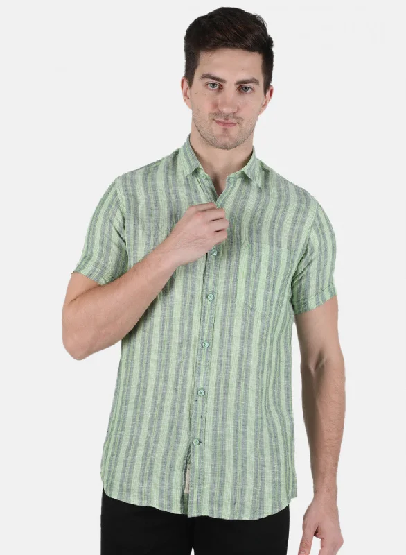 Men's Stretch - Fabric Casual Shirts in Navy Blue for a Comfortable and Flexible FitMen Green Stripe Shirt Men's Stretch - Fabric Casual Shirts in Navy Blue for a Comfortable and Flexible FitMen Green Stripe Shirt