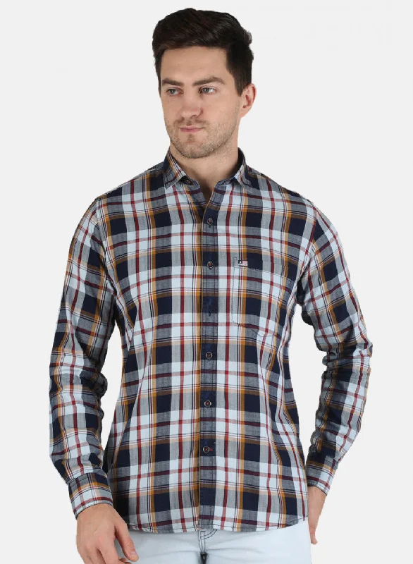 Men's Two - Tone Contrast Panel Casual Shirts in White and Navy for a Stylish and Eye - Catching DesignMen Mustard Check Shirt Men's Two - Tone Contrast Panel Casual Shirts in White and Navy for a Stylish and Eye - Catching DesignMen Mustard Check Shirt
