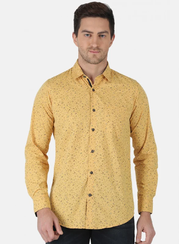 Men's Linen Blend Casual Shirts with Roll - Up Sleeves for a Summer Beach LookMen Mustard Printed Shirt Men's Linen Blend Casual Shirts with Roll - Up Sleeves for a Summer Beach LookMen Mustard Printed Shirt