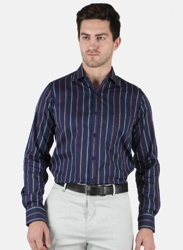 Men's Embroidered Detail Casual Shirts in Beige for a Touch of EleganceMen NAvy Blue Stripe Shirt Men's Embroidered Detail Casual Shirts in Beige for a Touch of EleganceMen NAvy Blue Stripe Shirt