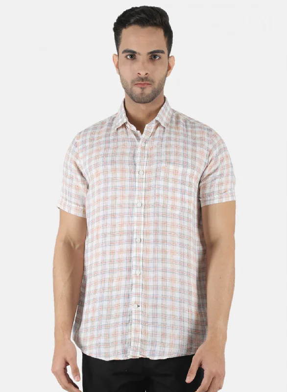 Men's Embroidered Detail Casual Shirts in Beige for a Touch of EleganceMen Orange Check Shirt Men's Embroidered Detail Casual Shirts in Beige for a Touch of EleganceMen Orange Check Shirt