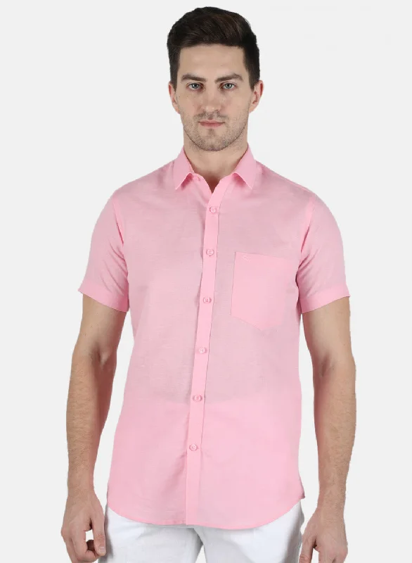 Men's Short - Sleeve Linen Casual Shirts in Light Khaki for a Breathable Summer OptionMen Pink Solid Shirt Men's Short - Sleeve Linen Casual Shirts in Light Khaki for a Breathable Summer OptionMen Pink Solid Shirt