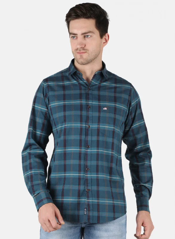 Men's Embroidered Detail Casual Shirts in Beige for a Touch of EleganceMen Teal Blue Check Shirt Men's Embroidered Detail Casual Shirts in Beige for a Touch of EleganceMen Teal Blue Check Shirt