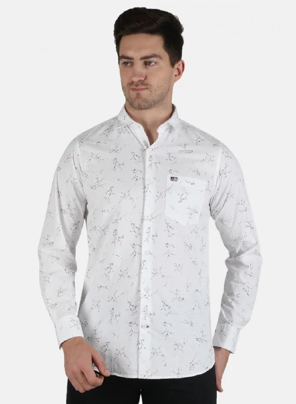 Men's Stretch - Fabric Casual Shirts in Navy Blue for a Comfortable and Flexible FitMen White Printed Shirt Men's Stretch - Fabric Casual Shirts in Navy Blue for a Comfortable and Flexible FitMen White Printed Shirt