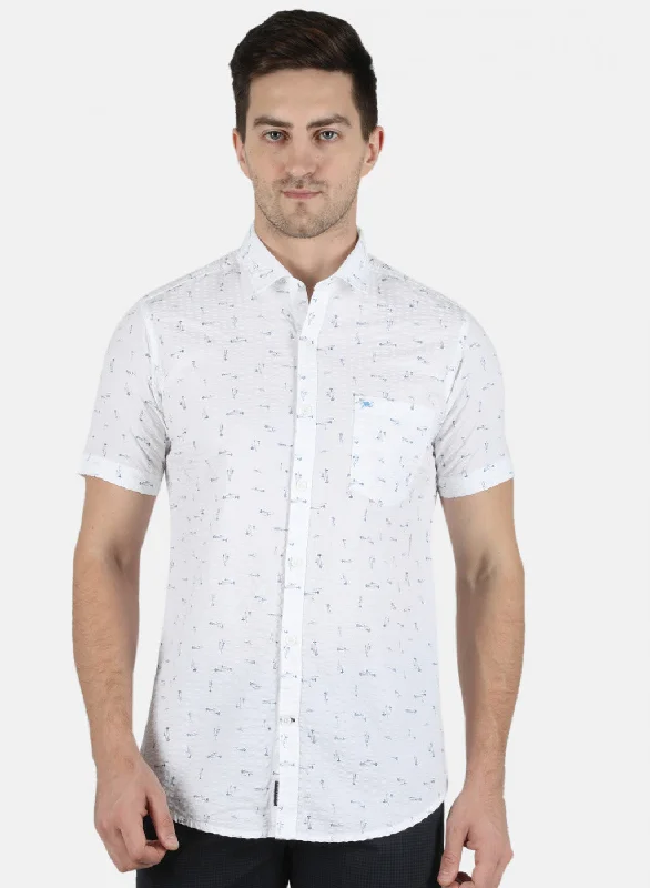 Men's Linen Blend Casual Shirts with Roll - Up Sleeves for a Summer Beach LookMen White Printed Shirt Men's Linen Blend Casual Shirts with Roll - Up Sleeves for a Summer Beach LookMen White Printed Shirt