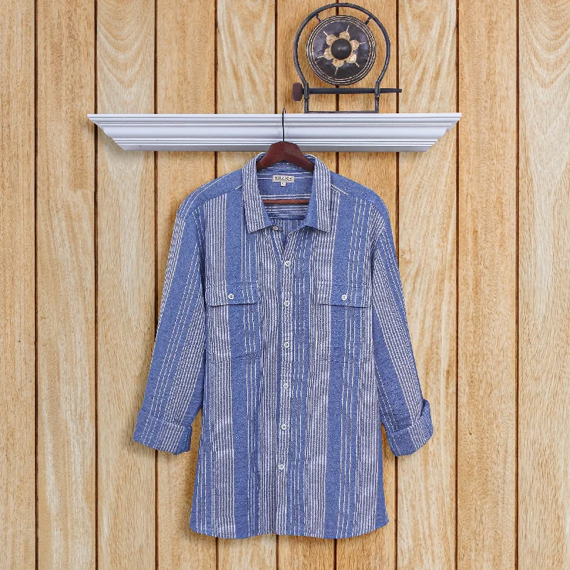 Men's Linen Blend Casual Shirts with Roll - Up Sleeves for a Summer Beach LookNovica Handmade Cosmopolitan Blue Mens Cotton Shirt Men's Linen Blend Casual Shirts with Roll - Up Sleeves for a Summer Beach LookNovica Handmade Cosmopolitan Blue Mens Cotton Shirt
