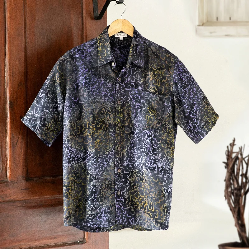 Men's Distressed Denim Casual Shirts with Frayed Edges for a Trendy and Rugged LookNovica Handmade Purple Floral Mens Batik Rayon Shirt Men's Distressed Denim Casual Shirts with Frayed Edges for a Trendy and Rugged LookNovica Handmade Purple Floral Mens Batik Rayon Shirt