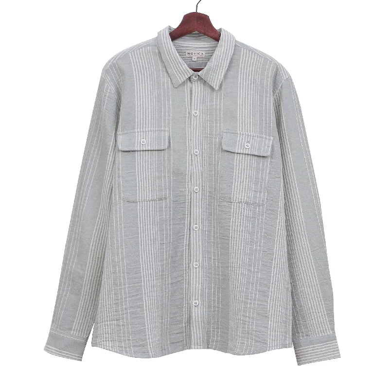 Men's Long - Line Oversized Casual Shirts in Dark Gray for a Relaxed and Modern LookNovica Handmade Soft Green Mens Cotton Shirt Men's Long - Line Oversized Casual Shirts in Dark Gray for a Relaxed and Modern LookNovica Handmade Soft Green Mens Cotton Shirt