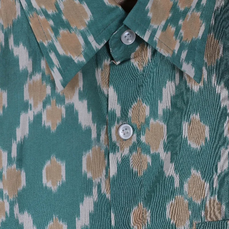 Men's Sustainable Recycled Material Casual Shirts for Eco - Conscious ConsumersNovica Handmade Teal Ikat Mens Ikat Cotton Shirt Men's Sustainable Recycled Material Casual Shirts for Eco - Conscious ConsumersNovica Handmade Teal Ikat Mens Ikat Cotton Shirt