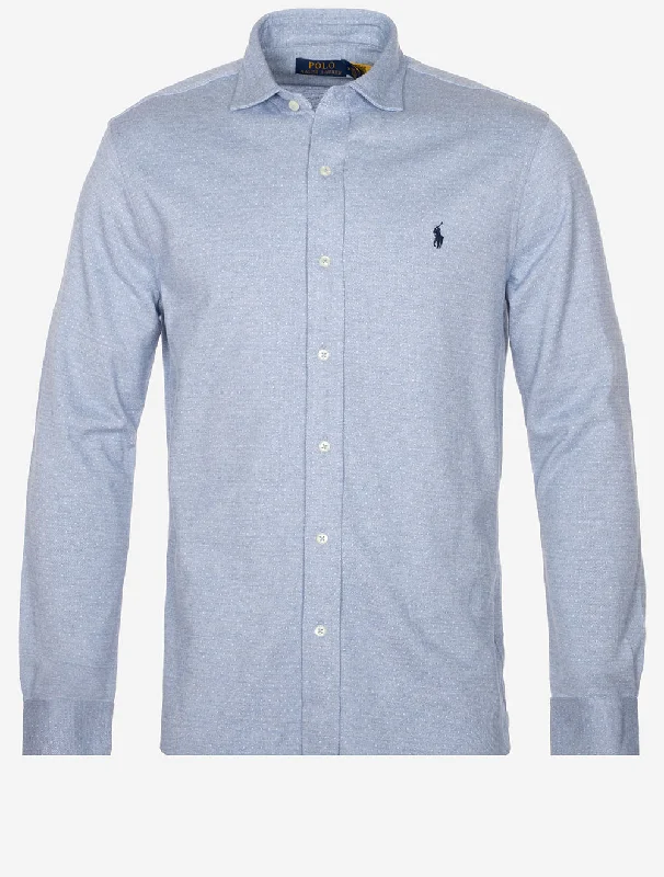 Men's Wrinkle - Resistant Polyester Blend Casual Shirts for Easy Travel and MaintenanceDot Jacquard Shirt Blue Men's Wrinkle - Resistant Polyester Blend Casual Shirts for Easy Travel and MaintenanceDot Jacquard Shirt Blue