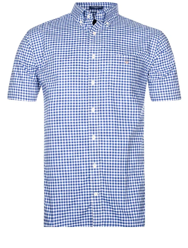 Men's Button - Down Oxford Casual Shirts in Crisp White for a Classic and Versatile StyleRegular Broadcloth Gingham Short Sleeve Buttondown College Blue Men's Button - Down Oxford Casual Shirts in Crisp White for a Classic and Versatile StyleRegular Broadcloth Gingham Short Sleeve Buttondown College Blue