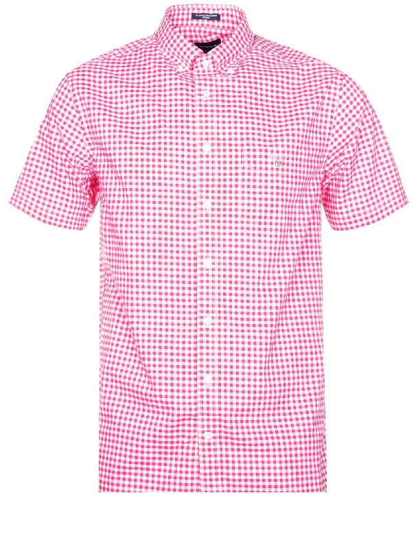 Men's Retro - Style Hawaiian Print Casual Shirts in Bold Patterns for a Tropical VacationRegular Broadcloth Gingham Short Sleeve Buttondown Perky Pink Men's Retro - Style Hawaiian Print Casual Shirts in Bold Patterns for a Tropical VacationRegular Broadcloth Gingham Short Sleeve Buttondown Perky Pink