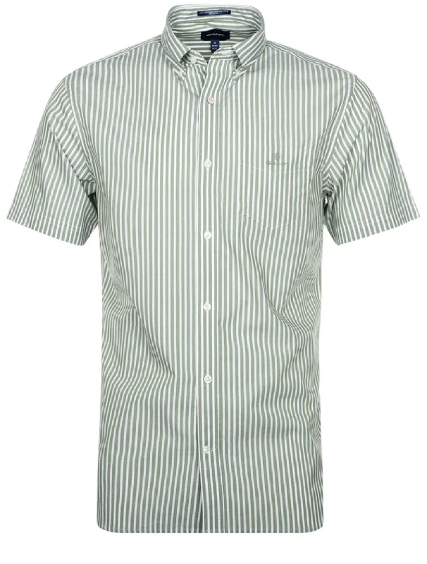 Men's Thermal - Lined Casual Shirts in Black for Added Warmth in Cold WeatherRegular Fit Stripe Short Sleeve Broadcloth Shirt Kalamata Green Men's Thermal - Lined Casual Shirts in Black for Added Warmth in Cold WeatherRegular Fit Stripe Short Sleeve Broadcloth Shirt Kalamata Green