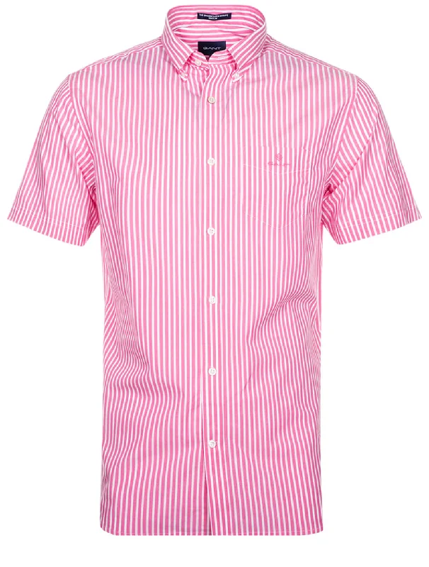 Plus Size Men's Striped Chambray Casual Shirts with a Spread Collar for a Preppy AppearanceRegular Fit Stripe Short Sleeve Broadcloth Shirt Perky Pink Plus Size Men's Striped Chambray Casual Shirts with a Spread Collar for a Preppy AppearanceRegular Fit Stripe Short Sleeve Broadcloth Shirt Perky Pink