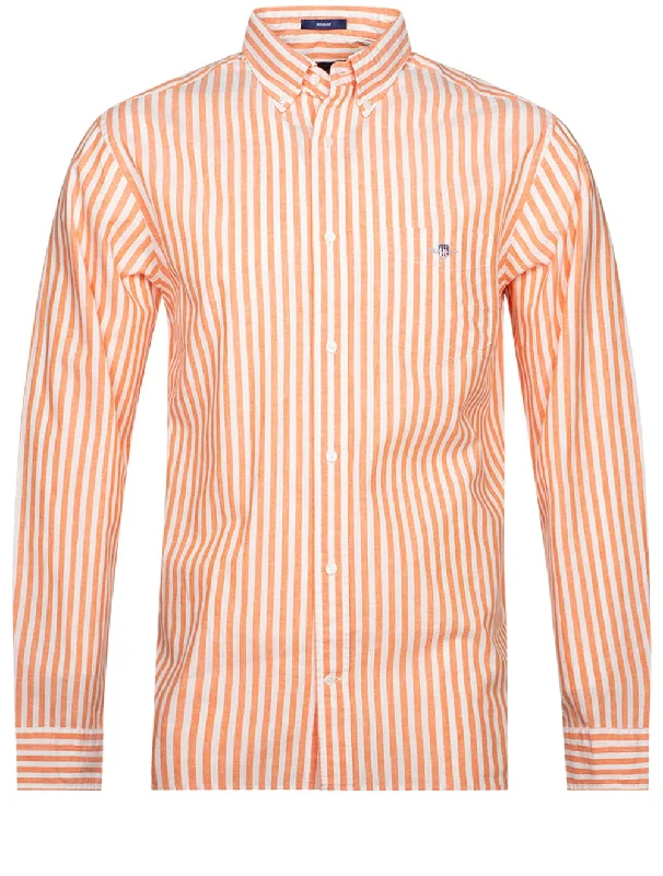Men's Embroidered Detail Casual Shirts in Beige for a Touch of EleganceRegular Cotton Linen Stripe Shirt Apricot Orange Men's Embroidered Detail Casual Shirts in Beige for a Touch of EleganceRegular Cotton Linen Stripe Shirt Apricot Orange