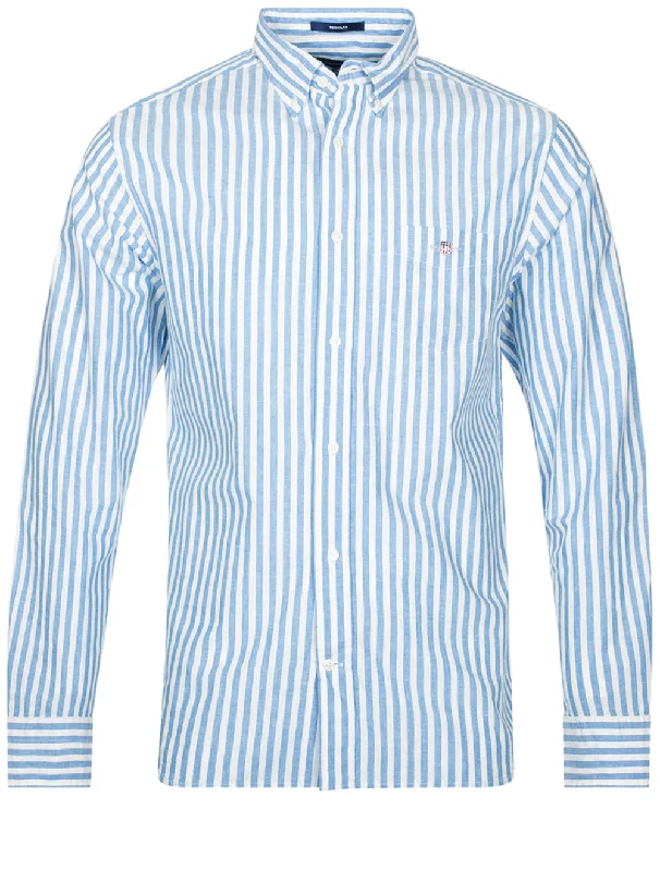 Plus Size Men's Striped Chambray Casual Shirts with a Spread Collar for a Preppy AppearanceRegular Cotton Linen Stripe Shirt Day Blue Plus Size Men's Striped Chambray Casual Shirts with a Spread Collar for a Preppy AppearanceRegular Cotton Linen Stripe Shirt Day Blue