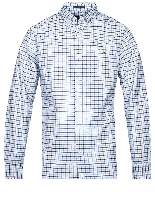 Men's Embroidered Detail Casual Shirts in Beige for a Touch of EleganceRegular Fit Tattersall Oxford Shirt Capri Blue Men's Embroidered Detail Casual Shirts in Beige for a Touch of EleganceRegular Fit Tattersall Oxford Shirt Capri Blue