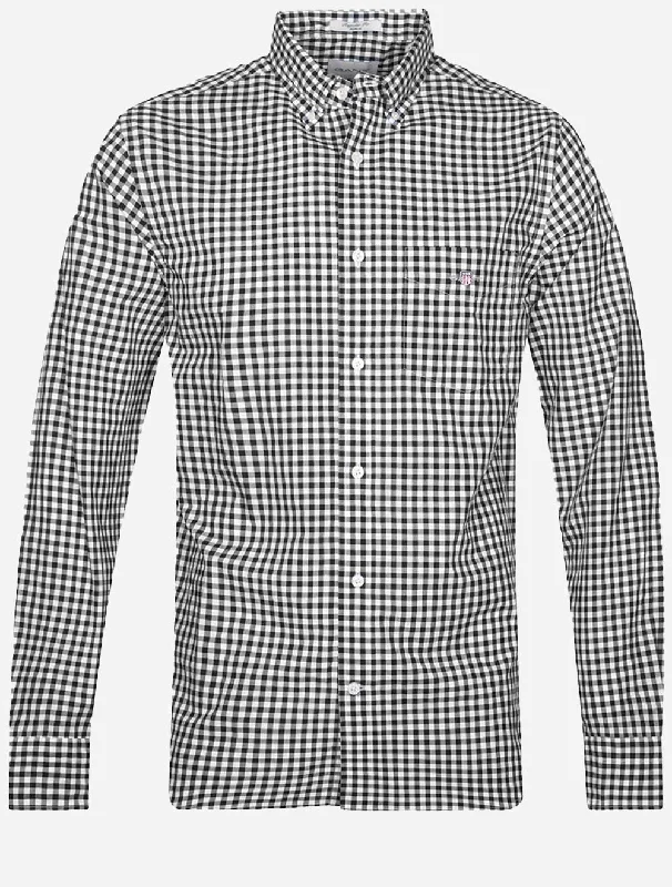 Men's Wrinkle - Resistant Polyester Blend Casual Shirts for Easy Travel and MaintenanceRegular Fit Poplin Gingham Shirt Black Men's Wrinkle - Resistant Polyester Blend Casual Shirts for Easy Travel and MaintenanceRegular Fit Poplin Gingham Shirt Black