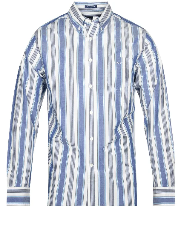 Men's Retro - Style Hawaiian Print Casual Shirts in Bold Patterns for a Tropical VacationRegular Fit Multistripe Oxford Shirt College Blue Men's Retro - Style Hawaiian Print Casual Shirts in Bold Patterns for a Tropical VacationRegular Fit Multistripe Oxford Shirt College Blue