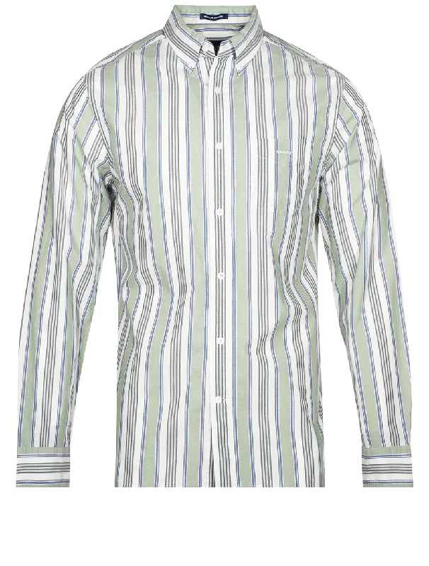 Men's Linen Blend Casual Shirts with Roll - Up Sleeves for a Summer Beach LookRegular Fit Multistripe Oxford Shirt Kalamata Green Men's Linen Blend Casual Shirts with Roll - Up Sleeves for a Summer Beach LookRegular Fit Multistripe Oxford Shirt Kalamata Green