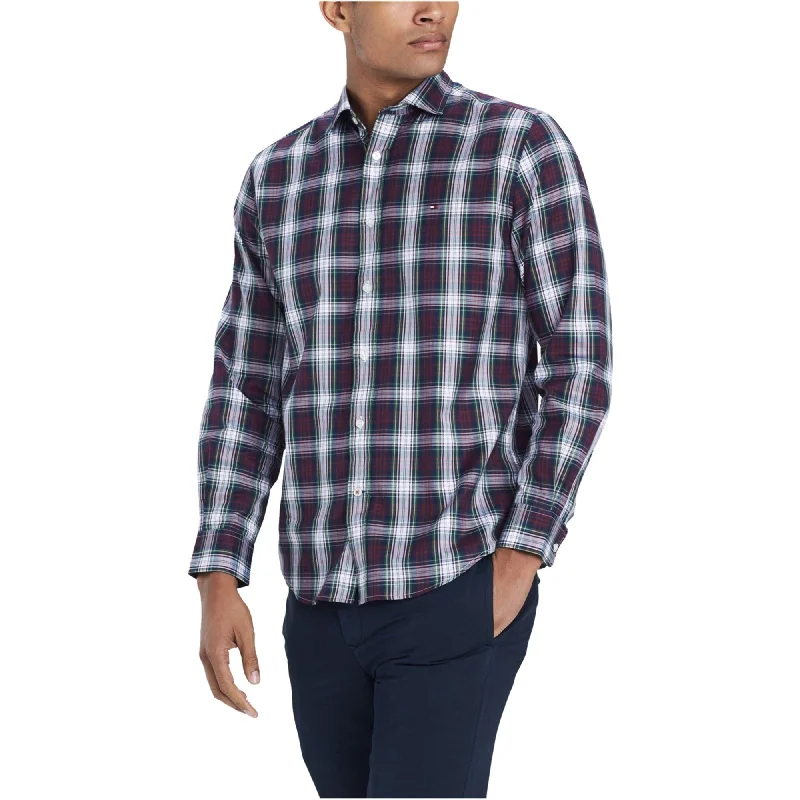 Men's Two - Tone Contrast Panel Casual Shirts in White and Navy for a Stylish and Eye - Catching DesignTommy Hilfiger Mens Classic Plaid Button Up Shirt, Multicoloured, Small Men's Two - Tone Contrast Panel Casual Shirts in White and Navy for a Stylish and Eye - Catching DesignTommy Hilfiger Mens Classic Plaid Button Up Shirt, Multicoloured, Small