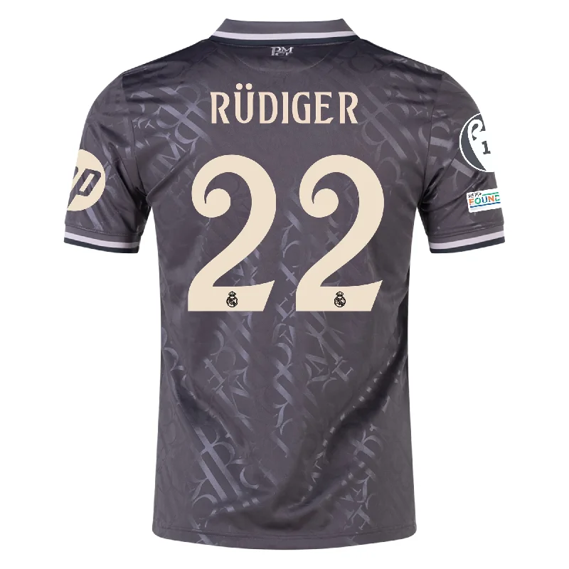 Men's Football Jerseys with Embroidered Club Badges for a Premium and Authentic Appealadidas Real Madrid Antonio Rudiger Third Jersey w/ Champions League Patches + HP Sponsor 24/25 (Charcoal) Men's Football Jerseys with Embroidered Club Badges for a Premium and Authentic Appealadidas Real Madrid Antonio Rudiger Third Jersey w/ Champions League Patches + HP Sponsor 24/25 (Charcoal)