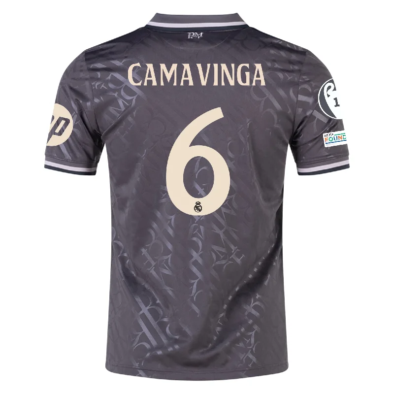 Men's NBA Authentic Team Jerseys in Official Team Colors for True Basketball Fansadidas Real Madrid Eduardo Camavinga Third Jersey w/ Champions League Patches + HP Sponsor 24/25 (Charcoal)