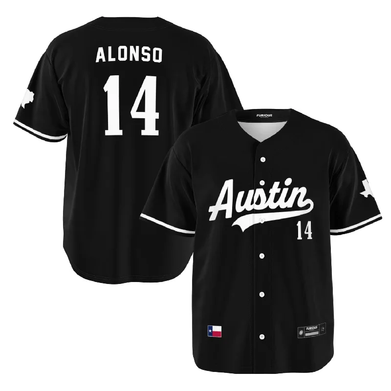 Men's Basketball Jerseys with Signature Player Logos for a Fan - Favorite LookAlonso - Jet Black Austin Jersey Men's Basketball Jerseys with Signature Player Logos for a Fan - Favorite LookAlonso - Jet Black Austin Jersey
