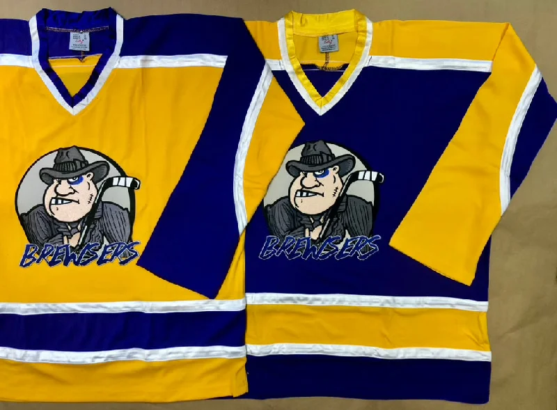 Men's Throwback Tennis Jerseys Inspired by Iconic Matches and PlayersPurple and Gold Hockey Jerseys with the Brewsers Twill Logo Men's Throwback Tennis Jerseys Inspired by Iconic Matches and PlayersPurple and Gold Hockey Jerseys with the Brewsers Twill Logo