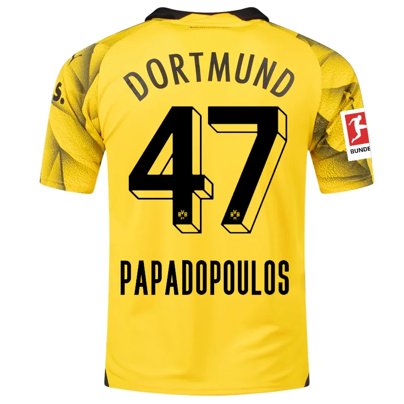 Men's Breathable Polyester Running Jerseys in Bright Neon Colors for High - Visibility WorkoutsPuma Mens Borussia Dortmund Antonios Papadopoulos Third Jersey w/ Bundesliga Patch 23/24 (Cyber Yellow/Puma Black) Men's Breathable Polyester Running Jerseys in Bright Neon Colors for High - Visibility WorkoutsPuma Mens Borussia Dortmund Antonios Papadopoulos Third Jersey w/ Bundesliga Patch 23/24 (Cyber Yellow/Puma Black)
